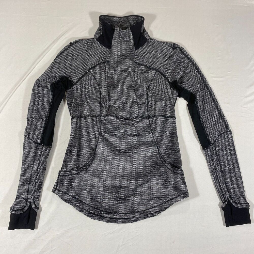 LULULEMON 1/2 Zip Pullover size 6 Gray Black Running Workout